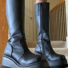 跨境長靴女2020冬季歐美新款厚底系帶騎士靴女亞馬遜爆款外貿女靴