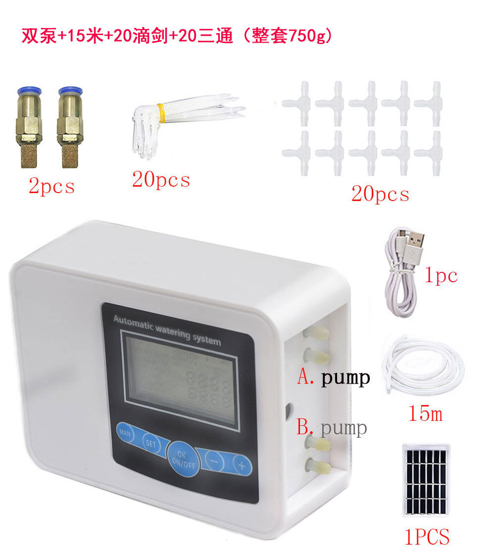 Comercio exterior Solar doble bomba de riego Dispositivo de riego temporizador balcón jardín flores y plantas controlador de riego Dispositivo de riego