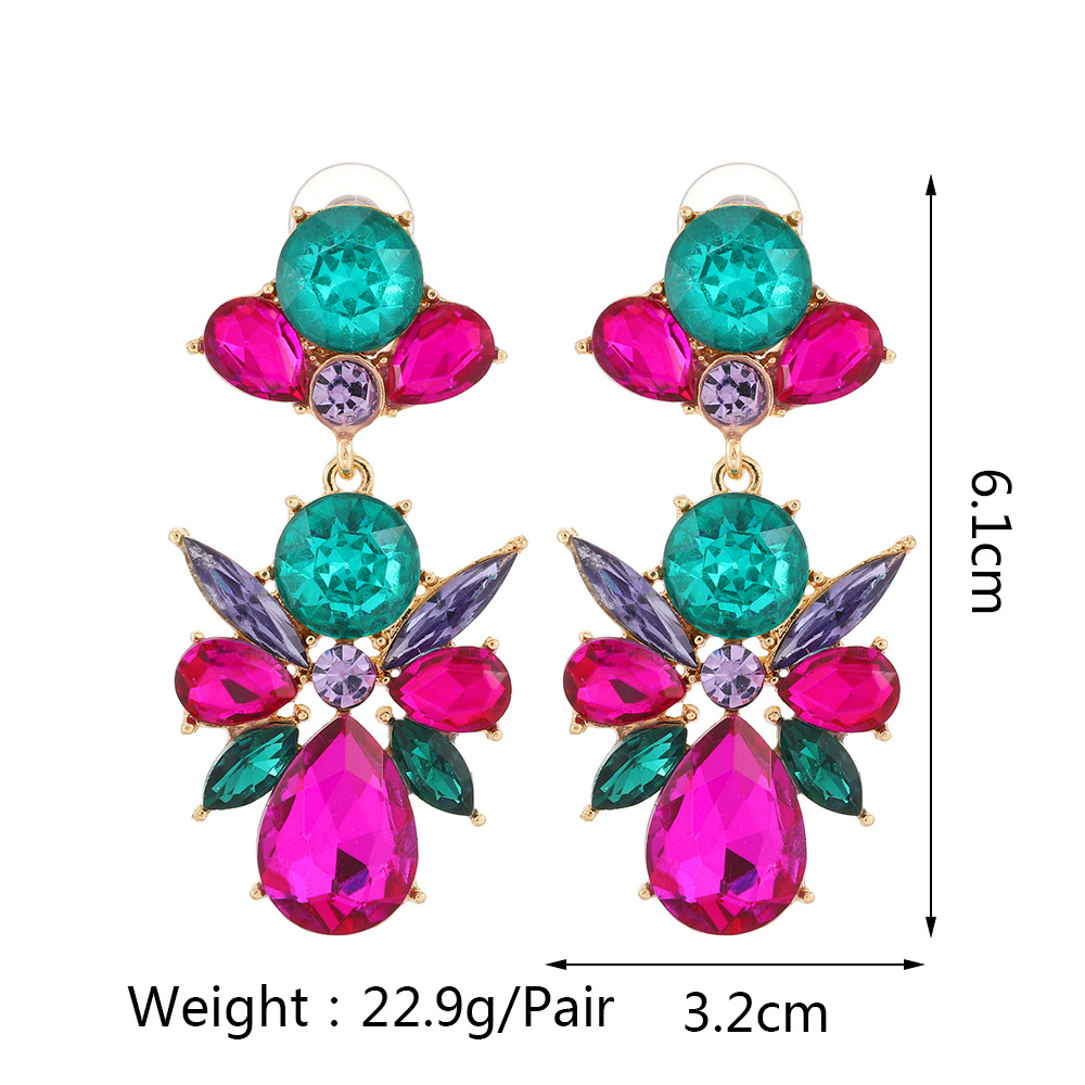 11g Weight Electroplated Gold Plating Process Retro Ethnic Style Flower Rhinestone Inlay Artificial Gemstones Women's Drop Earrings