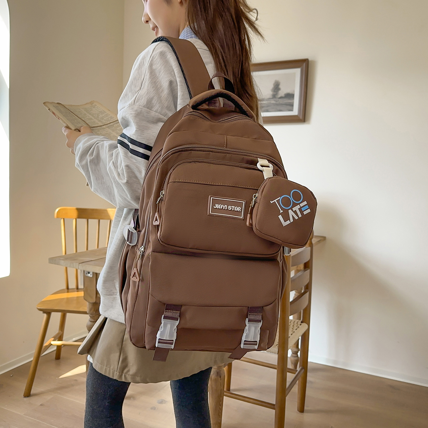 Mochila de dibujos animados de gran capacidad, mochila de escuela secundaria simple y encantadora, tendencia casual para estudiantes universitarios, libro de parejas