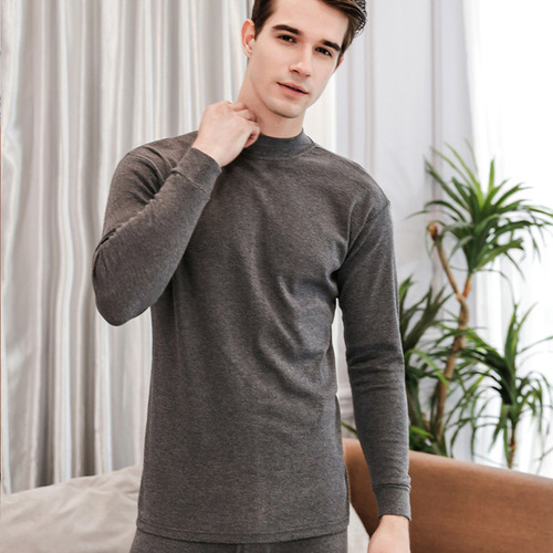Men's Pure Cotton Warm Half-Neck Autumn Top and Bottom Set for Middle-Aged Adults and Students, Full Cotton Woolen Sweater and Pants, Winter New Arrival