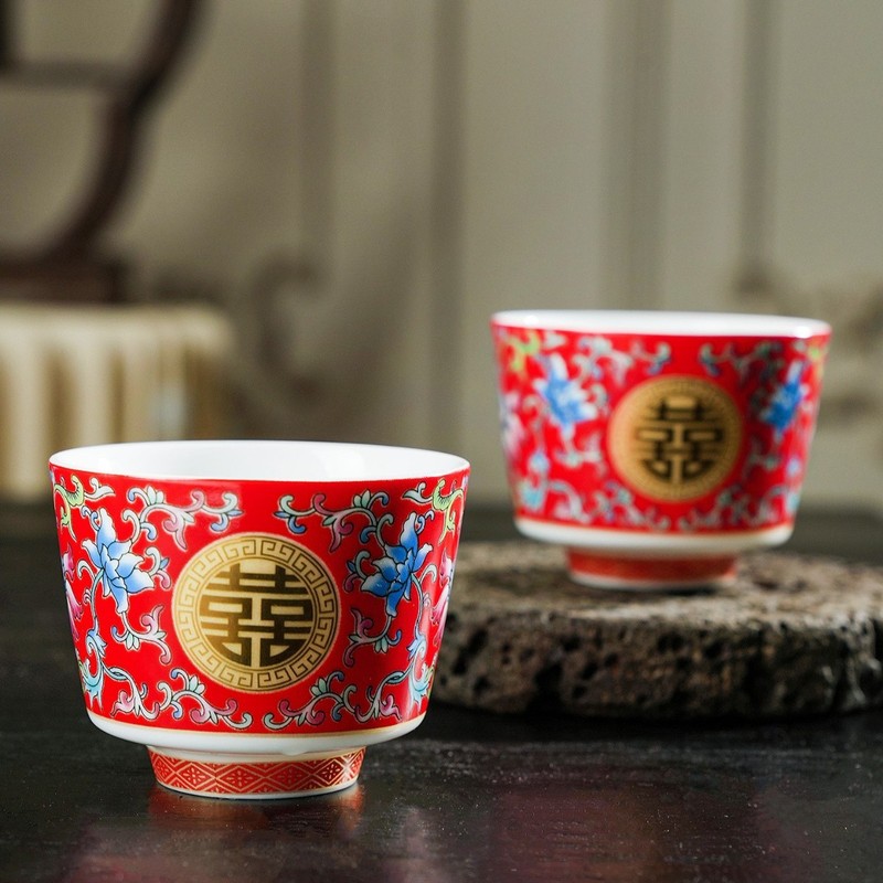 结婚敬茶杯套装婚礼敬酒喜茶具改口喜碗喜杯一对红色婚庆用品大全|undefined