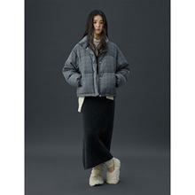 时简 有型又有温 复古格纹保暖白鸭绒羽绒服冬立体颜值外套02301