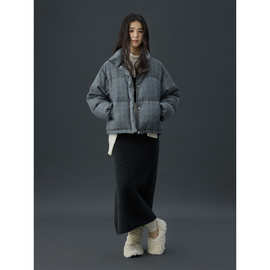 时简 有型又有温 复古格纹保暖白鸭绒羽绒服冬立体颜值外套02301