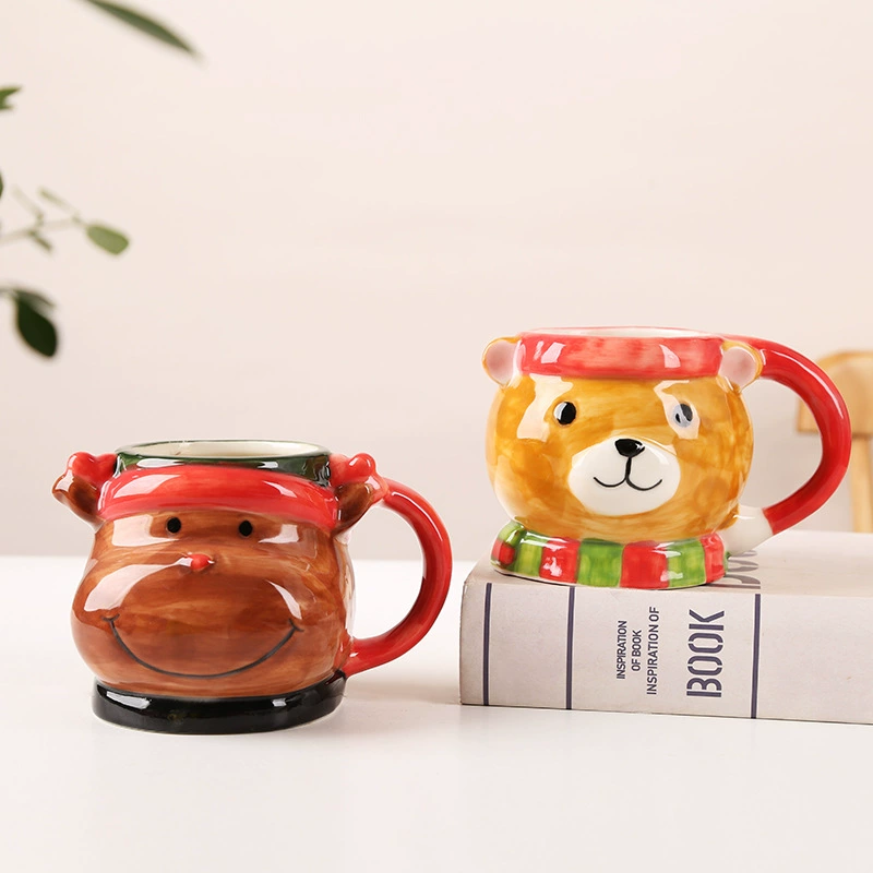 Милый мультяшный рождественский ceramic подарок чашка для снега с оленем, молоко кофе чашка с милым снеговиком елкой