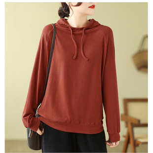 2024 New Loose Sweater/Velvet Sweater Simple Hooded Long-sleeved Pullover All-match Women's Top