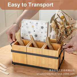 现货木质餐具盒厨房烹饪工具刀叉筷子收纳盒铁木结合纸盘餐具架