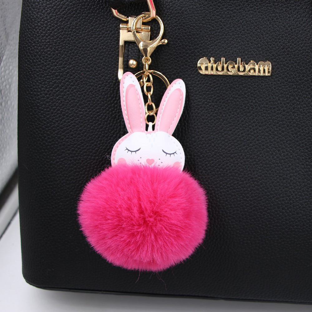 Nouveau Produit Petit Lapin Blanc Boule En Peluche Mignon Porte-clés De Voiture Pendentif Portefeuille Accessoire Boucle display picture 12