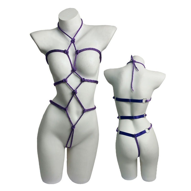 Women’s Sheer Mesh Bodysuit Lingerie Set with Rope Detail, One Size — detail image 4