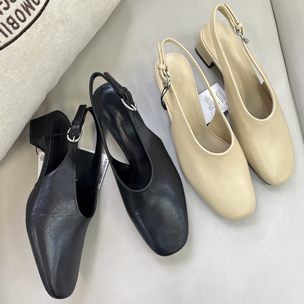 스페인 MD 여성 신발 봄 여름 신상 밀크 화이트 가죽 작은 향기로운 스타일 패셔너블하고 심플한 라운드 토 뒤쪽이 빈 하이힐