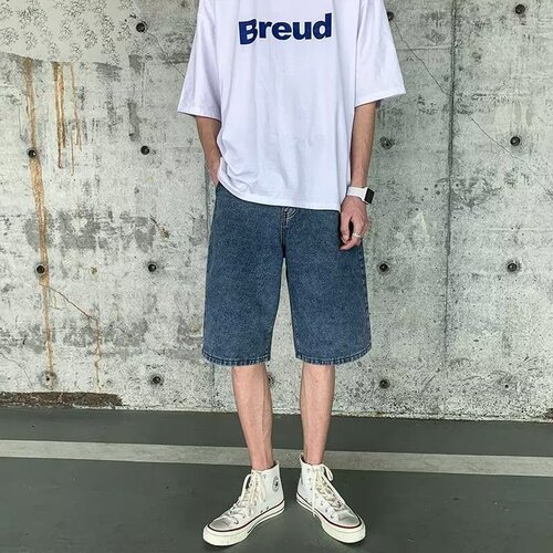 2025 summer new high-waist five-quarter denim shorts, men's loose, wide-leg, slimming, all-matching fashionable straight pants