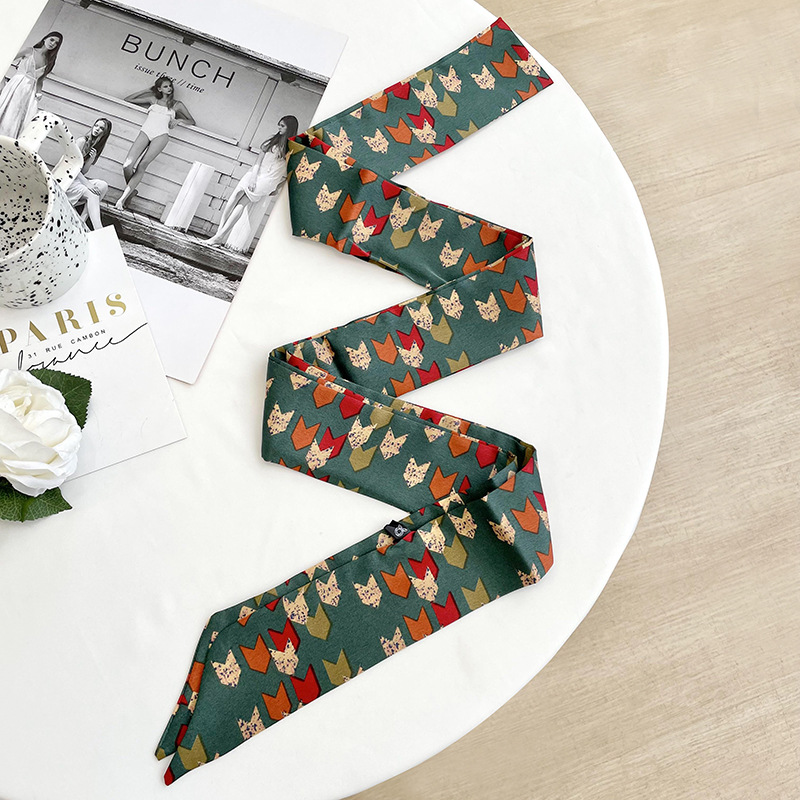 Yang Caiyu mismo estilo bufanda verde banda de pelo de las mujeres retro delgada estrecha bufanda larga corbata bolsa cinturón cinta trenzada pelo