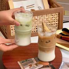 创意竹节高硼硅玻璃杯冰美式拿铁咖啡杯耐高温牛奶杯饮料杯果汁杯