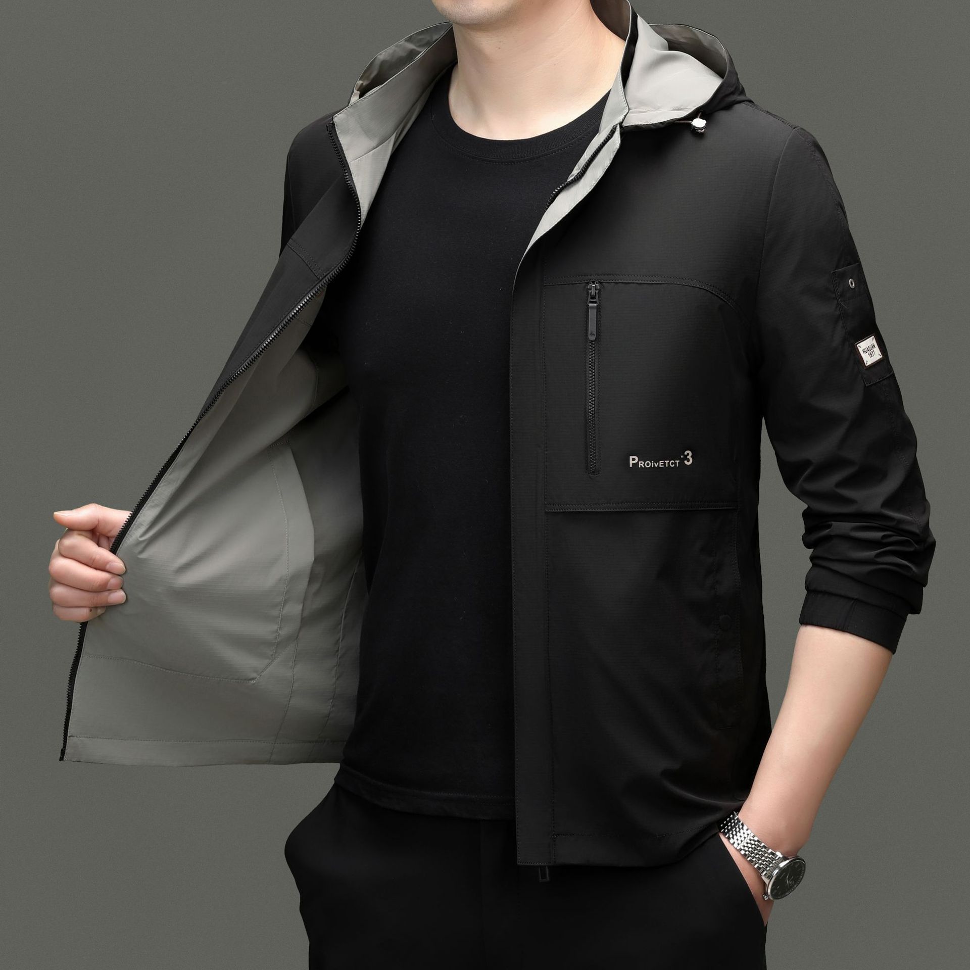 Double-sided spring fashionable trend jacket with hood