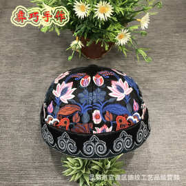 新款民族风刺绣绣花地主帽复古文艺满绣瓜皮帽个性潮流包头帽子女