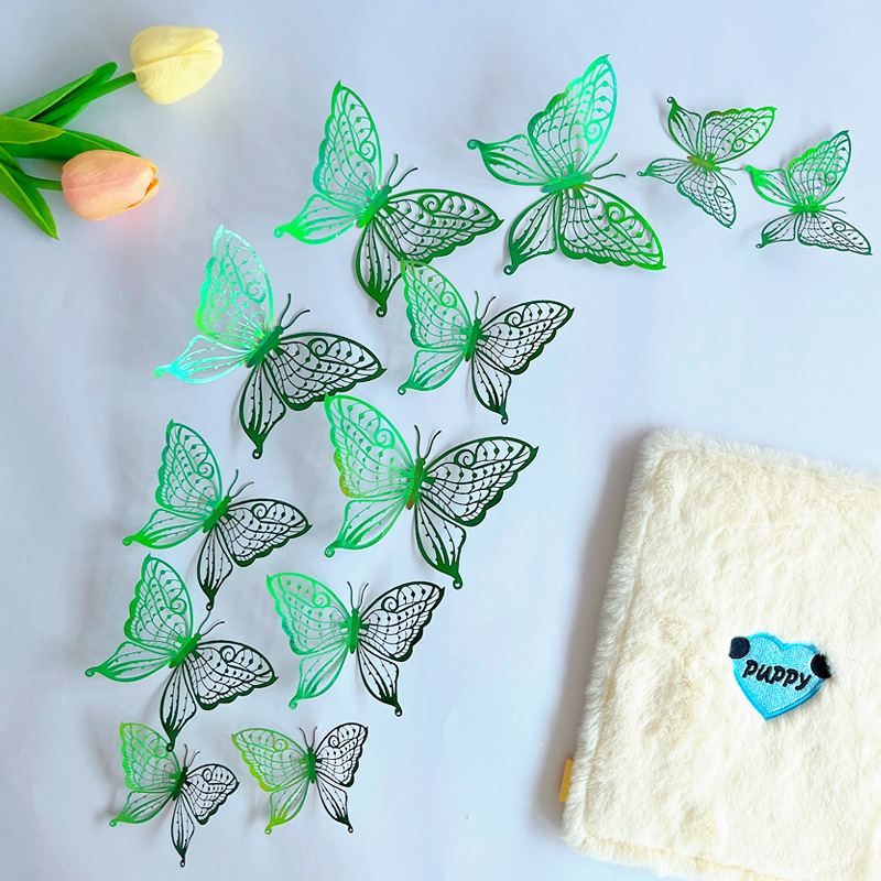 LTHD003 Papier autocollant décoratif tridimensionnel pour réfrigérateur, motif papillon et feuille de saule 3D, artisanat raffiné_voghion.com