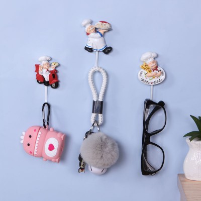 Cartoon resin chef hook adhesive kitchen bathroom punch-free strong sticky hook home interior decoration hook