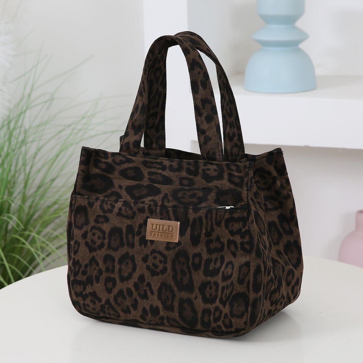large capacity fashion minority design tote bag female 2024 casual hand bag korean style western style thermal insulation leopard print