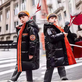 男童冬季装羽绒服2024新款中大童加厚保暖棉衣女孩免洗中长款外套