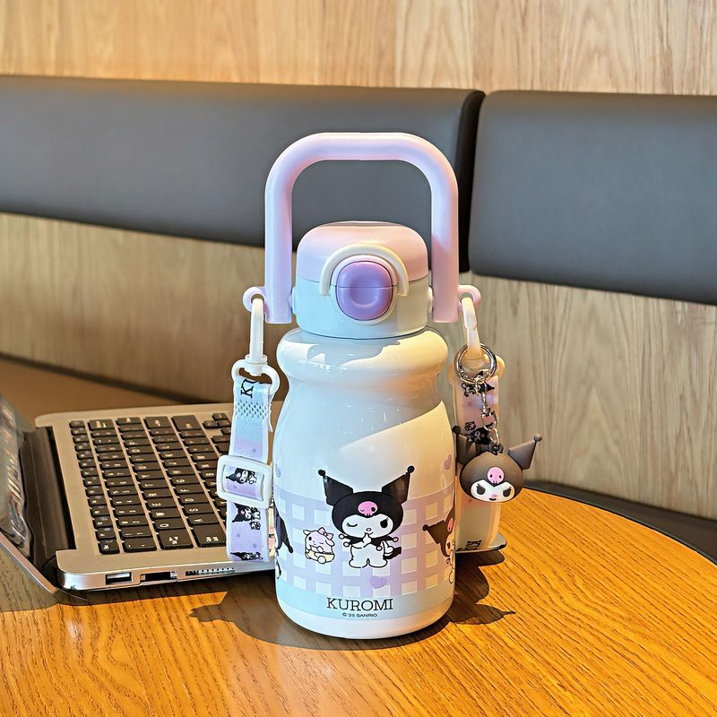 可爱三丽鸥家族系列牛奶一杯双饮保温杯可调节杯绳便捷硅胶吸管杯|undefined