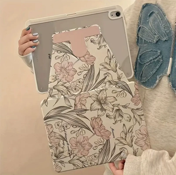 [Rotating Book] Gray Pink Flowers (Gray Shell)