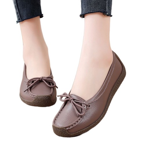[Soft Leather Soft Sole] Summer One-Piece Mom Shoes Tendon Sole Women's Shoes Flat-soled Beanie Shoes Anti-Slip Pregnant Women's Shoes