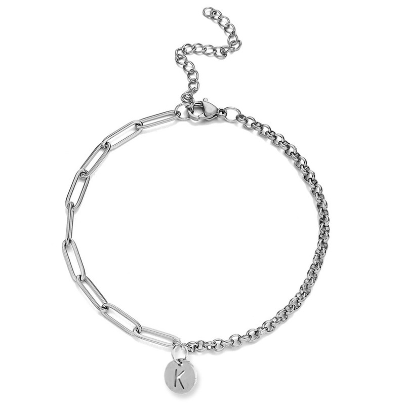 European and American Fashion Stainless Steel Bracelet with 26 Initial Letter Tags, Spliced Chain Name Bracelet for Men and Women Jewelry