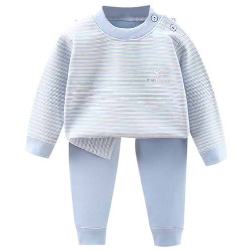 Children's Wool Thermal Underwear Set Baby Silk Autumn Top and Bottom for Older Children Double-Sided Fringed Pajamas