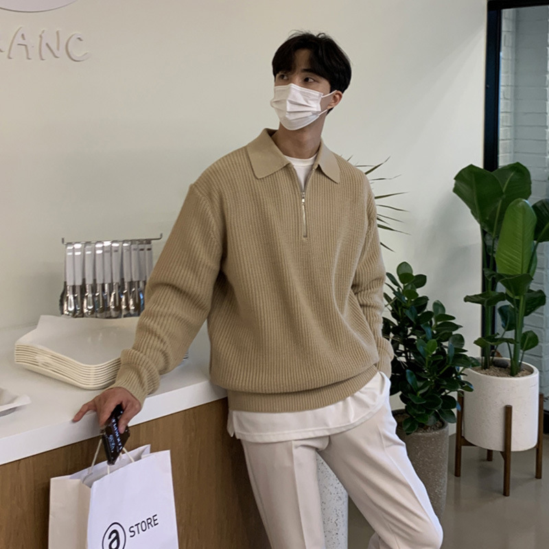 Sensación de alta gama 2024 nuevo suéter de estilo maduro ligero para hombres con media cremallera superior tendencia coreana suéter suelto moda