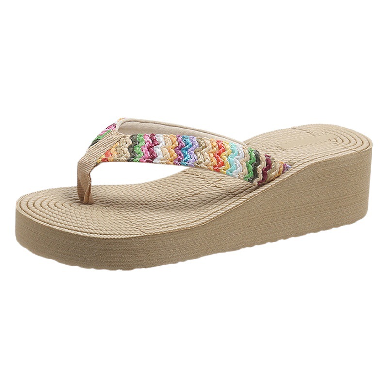 2022 New Style Ppp Grass Imitation Straw Flip-Flops Women's Summer Internet Popular Fashionable Sandals and Slippers Korean Style Simple Seaside Beach Shoes