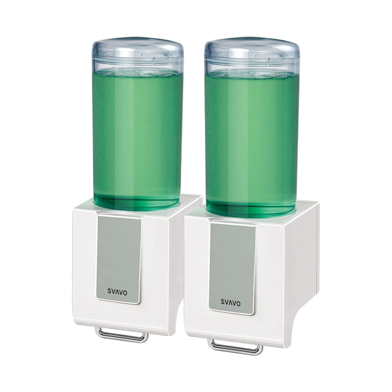 Manually press the soapromer kitchen bathroom handwashing table single double head double -headed holes -free wall -mounted transparent plastic bottle