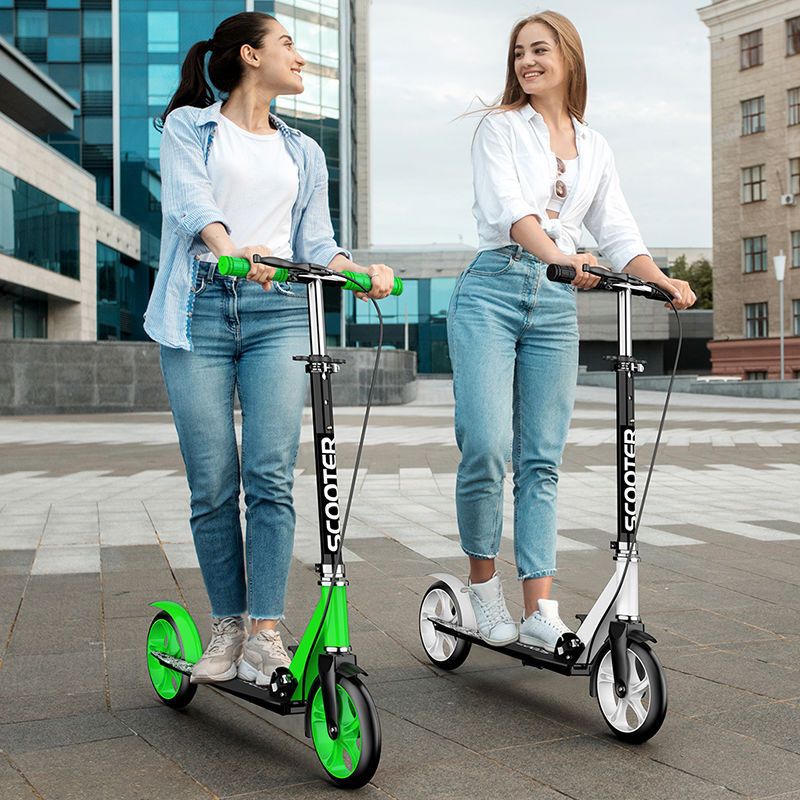 Adult Scooter with Shock Absorption, Folding, Handbrake, Two-Wheel Large Wheel Mobility Scooter, Big Children's Scooter, Two-Wheel Bicycle