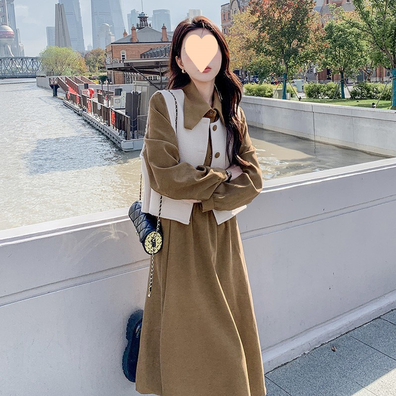 今年流行连衣裙套装女春秋2025年新款外穿长袖裙子轻熟马甲两件套|undefined