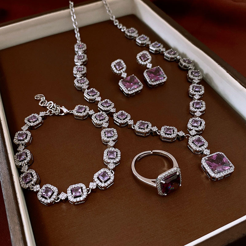 Zircon Ring Bracelet Necklace Earring Set