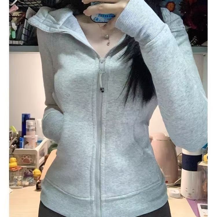 蓝色显白连帽开衫卫衣外套运动春秋季拉链修身显瘦女生修身瑜伽服|undefined