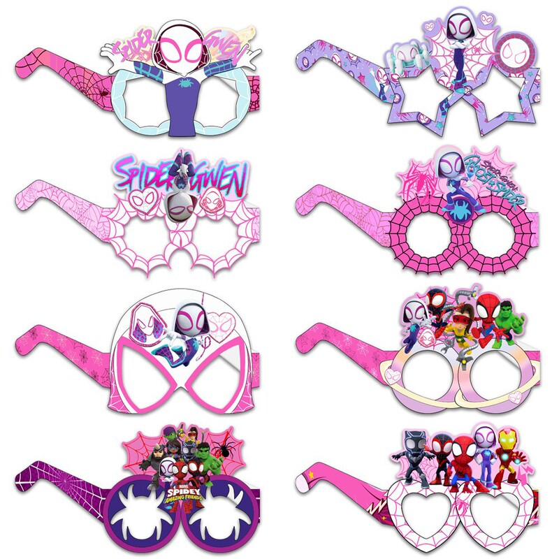 Pink Spider-Man and His Amazing Friends Themed Paper Glasses Party Photo Props Female Spider-Man Glasses