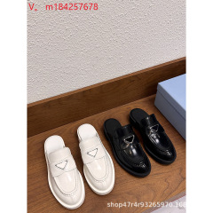 一件代发P家秋新款批发三角标英伦风复古小皮鞋女粗跟厚底乐福鞋