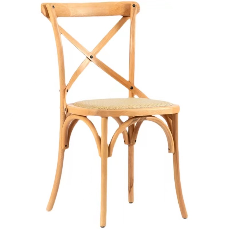 Silla de comedor de madera maciza casera de caña silla trasera de bar cafetería restaurante nórdico retro silla de disparo de boda