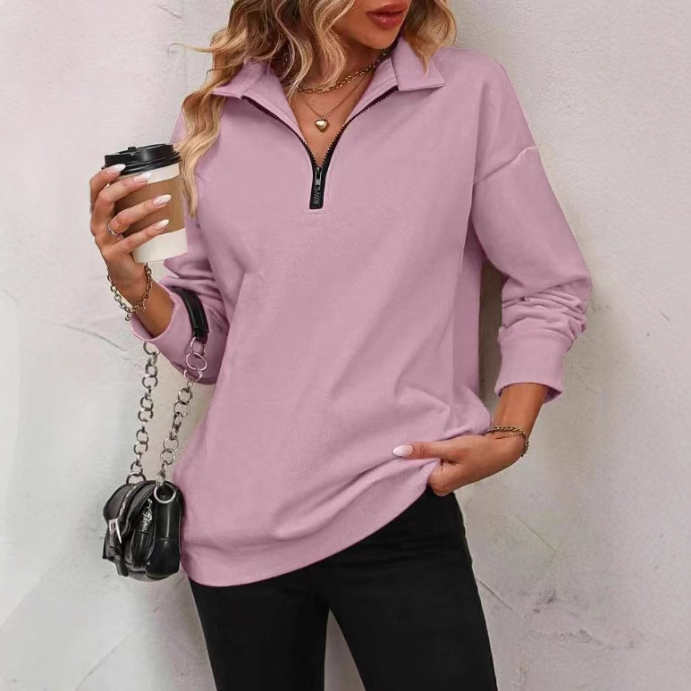 2025 Export Women's Half-Zip Long-Sleeved Sweatshirt Fashionable Pullover Sweatshirt for Women