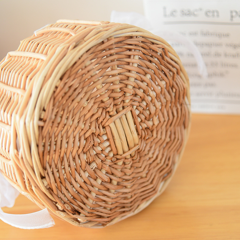 303g Weight Weave, Lace Fashion Element Open Closure Type Top Handle Strap Type Handbag Bags Type Daily Occasion Wicker Material Solid Color Pattern All Seasons Season Women's Gender Simple Style Style Cylindrical Shape Women's Wicker Solid Color Simple Style Weave Lace Cylindrical Open Handbag 7