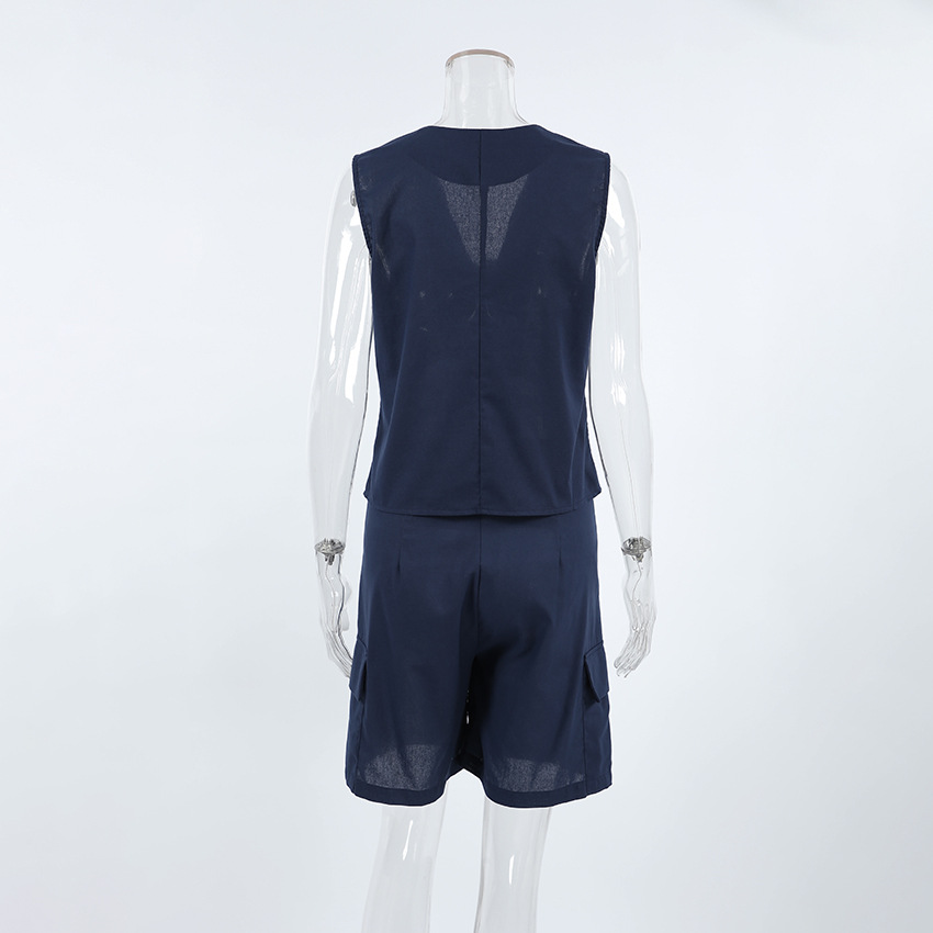 Women's Clothing Spring and summer new cotton and linen breathable V neck sleeveless vest vest suit 2024 fashion new two piece suit for women_voghion.com