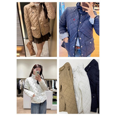 现货2025冬季拉夫棉服小马刺绣复古POLO翻领菱形格纹休闲百搭外套