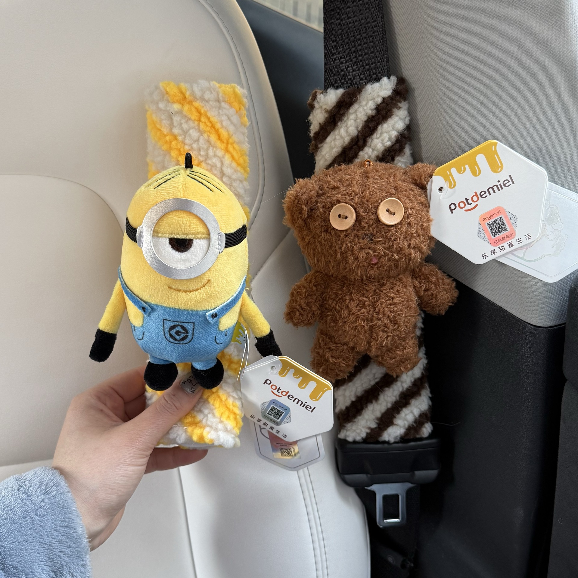 Authentic Minion Tim Bear Car Seat Belt Shoulder Cover Cute Car Decoration Car Couple Decoration