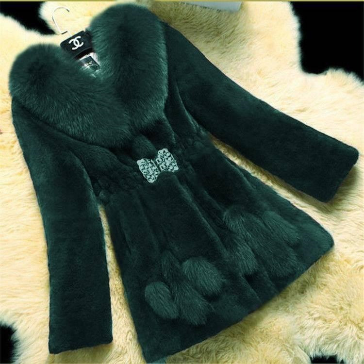 Autumn and winter fur coat women's mid-length mother's imitation mink coat mink velvet women's fox fur collar Korean-style slimming