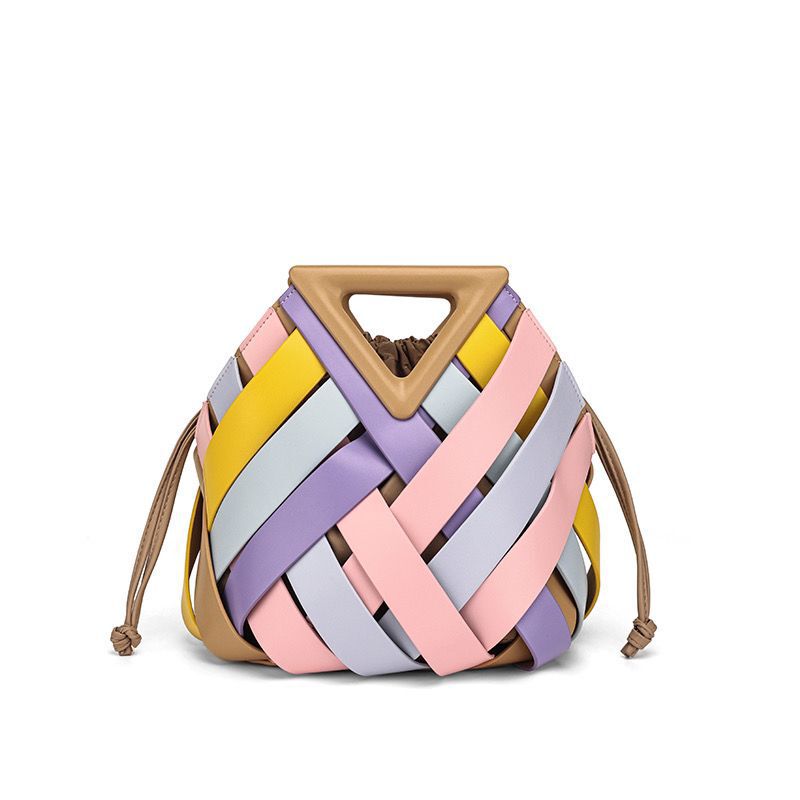 Cross-Border Large-Capacity Bv New Vegetable Basket Triangle Magnetic Buckle Hand-Woven Cut Out Women's Bag Satchel Cross-Body Bag