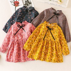 6023 New Girls' Dress Cotton Spring and Autumn Floral Bow Tie Children's Dress Trendy Princess Dress Wholesale