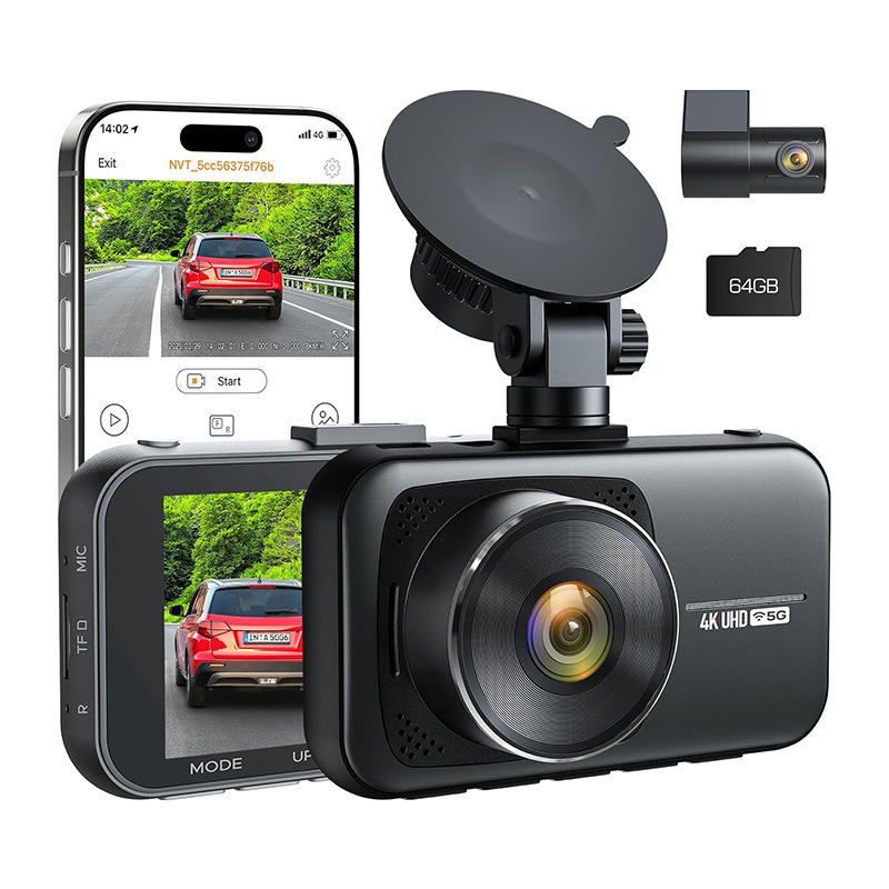 Car-mounted 4K UHD dashcam with 5G high-speed connectivity, high-definition night vision, suction cup installation, and parking monitoring device