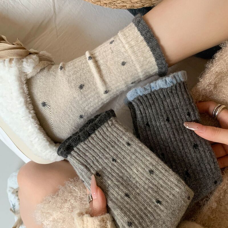 Autumn and Winter Wool Socks with Lace Cuffs, Women's Pure Cotton Mid-Calf Socks, Gentle and Simple, Versatile Gray Stockings, Pile Socks Autumn and Winter Wool Socks with Lace Cuffs, Women's Pure Cotton Mid-Calf Socks, Gentle and Simple, Versatile Gray Stockings, Pile Socks