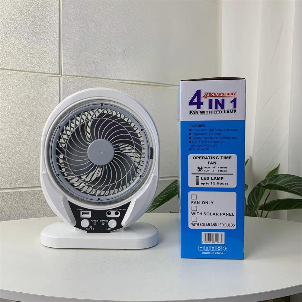 Ventilador de escritorio rentable, iluminación LED, teléfono móvil, energía solar, ventilador pequeño, ventilador de emergencia recargable