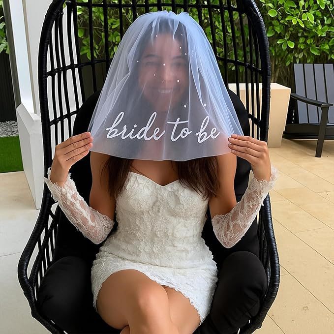 欧美Bride to Be珍珠头纱婚礼派对新娘烫字双层头纱单身派对头纱|undefined
